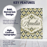 Personalised Name Olive and Black Floral Custom  Unique Gift Idea Elegant Feature Canvas Wall Art Print Decor Picture Ready to Hang