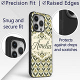 Olive and Black Floral Damask Seamless Pattern Custom Name Protective Phone Case Mobile Cover Durable Everyday Smartphone Shock Resistant