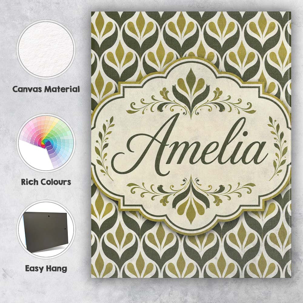 Personalised Name Olive and Black Floral Custom  Unique Gift Idea Elegant Feature Canvas Wall Art Print Decor Picture Ready to Hang