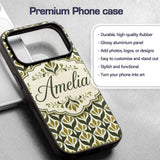 Olive and Black Floral Damask Seamless Pattern Custom Name Protective Phone Case Mobile Cover Durable Everyday Smartphone Shock Resistant