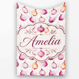 Watercolor Onion Repeat Pattern Pink and Orange  Vegetable  Personalised Custom Name Super Soft Fleece Blanket Bed Sofa Throw