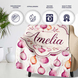 Watercolor Onion Repeat Pattern Pink and Orange  Vegetable  Personalised Custom Name Super Soft Fleece Blanket Bed Sofa Throw
