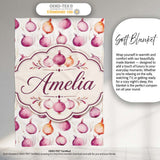 Watercolor Onion Repeat Pattern Pink and Orange  Vegetable  Personalised Custom Name Super Soft Fleece Blanket Bed Sofa Throw