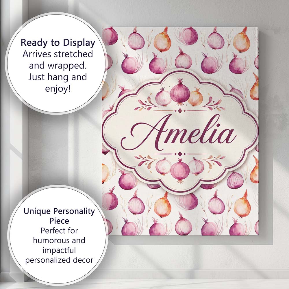 Personalised Name Watercolor Onion Repeat Custom  Unique Gift Idea Elegant Feature Canvas Wall Art Print Decor Picture Ready to Hang