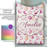 Watercolor Onion Repeat Pattern Pink and Orange  Vegetable  Personalised Custom Name Super Soft Fleece Blanket Bed Sofa Throw