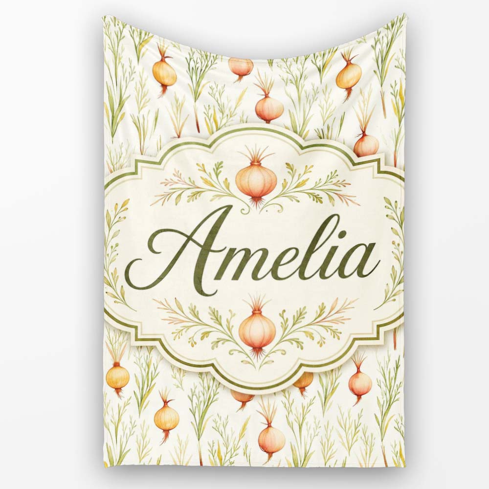 Delicate Onion and Herb Seamless Pattern Soft Botanical Garden Style  Personalised Custom Name Super Soft Fleece Blanket Bed Sofa Throw