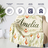 Delicate Onion and Herb Seamless Pattern Soft Botanical Garden Style  Personalised Custom Name Super Soft Fleece Blanket Bed Sofa Throw
