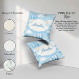 Custom Name Blue Hot Air Balloon Sky Pattern Cute Nursery Design Square Filled Cushion Throw Pillow Sofa Bed Home Decor Zip Washable UK Made