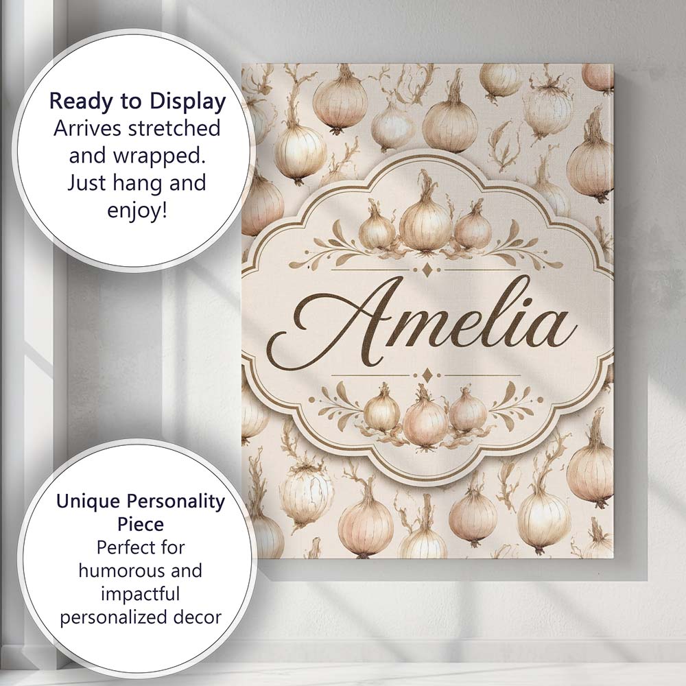 Personalised Name Neutral Beige Onion Custom Modern Room Accent Creative Decorator Style Canvas Wall Art Print Decor Picture Ready to Hang