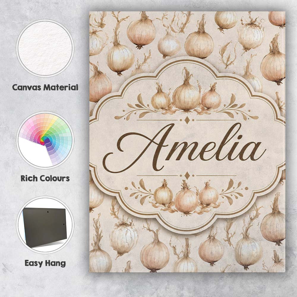 Personalised Name Neutral Beige Onion Custom Modern Room Accent Creative Decorator Style Canvas Wall Art Print Decor Picture Ready to Hang