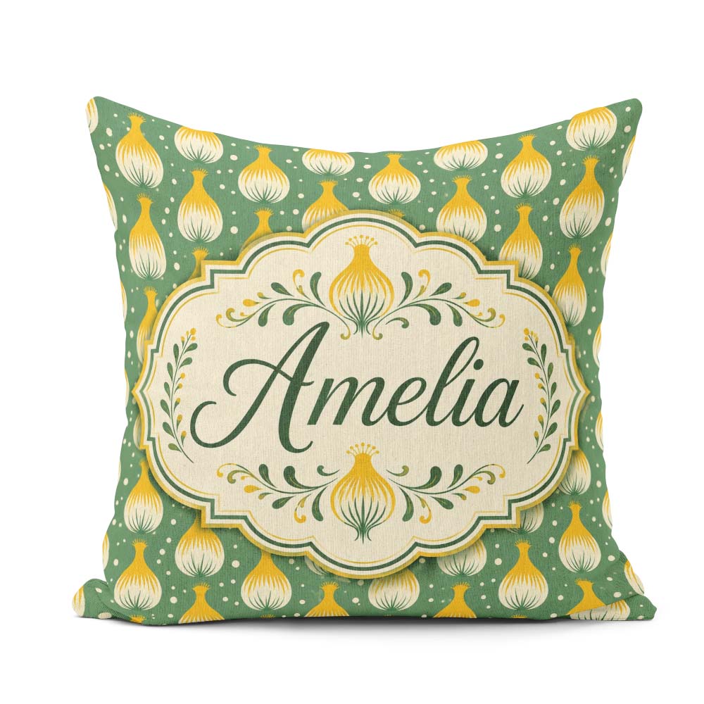 Custom Name Geometric Onion Motif Green Background Modern Design Square Filled Cushion Throw Pillow Sofa Bed Home Decor Zip Washable UK Made