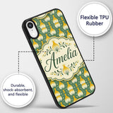 Geometric Onion Motif Pattern Green Background Custom Name Protective Phone Case Mobile Cover Durable Everyday Smartphone Shock Resistant