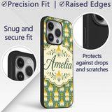 Geometric Onion Motif Pattern Green Background Custom Name Protective Phone Case Mobile Cover Durable Everyday Smartphone Shock Resistant