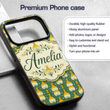 Geometric Onion Motif Pattern Green Background Custom Name Protective Phone Case Mobile Cover Durable Everyday Smartphone Shock Resistant