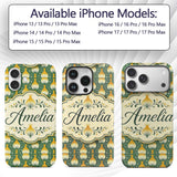 Geometric Onion Motif Pattern Green Background Custom Name Protective Phone Case Mobile Cover Durable Everyday Smartphone Shock Resistant
