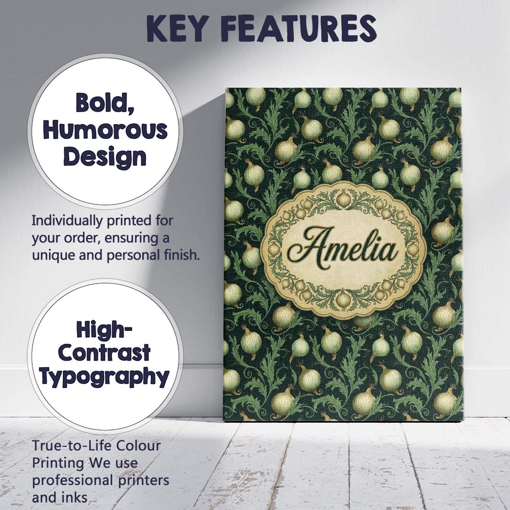 Personalised Name Dark Green Ornate Onion Custom  Unique Gift Idea Elegant Feature Canvas Wall Art Print Decor Picture Ready to Hang