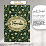 Dark Green Ornate Onion Botanical Pattern Vintage Floral Style  Personalised Custom Name Super Soft Fleece Blanket Bed Sofa Throw