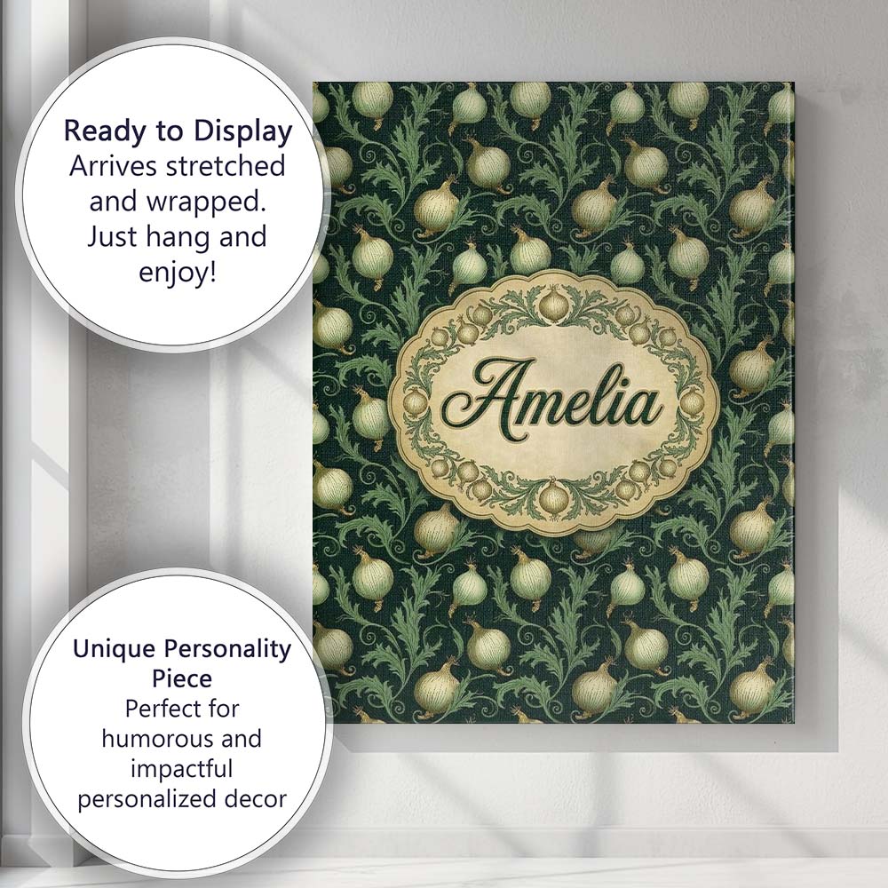 Personalised Name Dark Green Ornate Onion Custom  Unique Gift Idea Elegant Feature Canvas Wall Art Print Decor Picture Ready to Hang