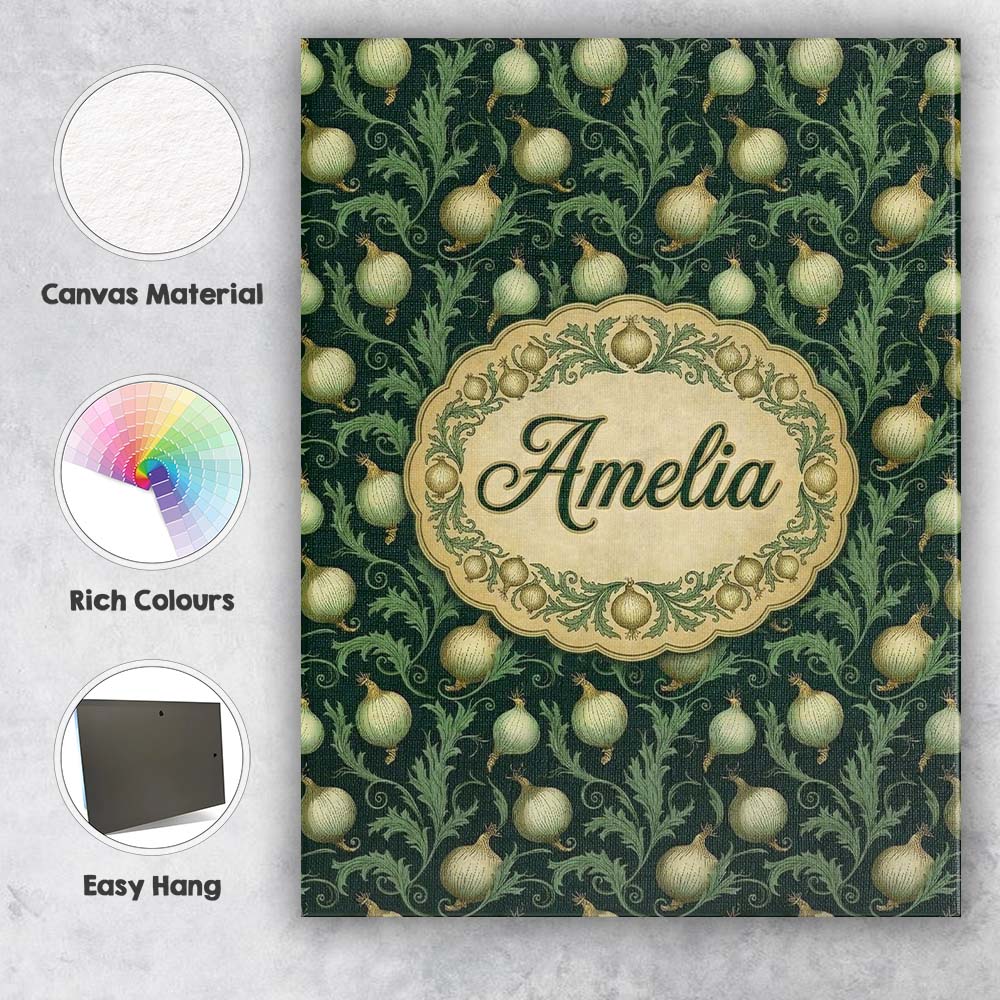 Personalised Name Dark Green Ornate Onion Custom  Unique Gift Idea Elegant Feature Canvas Wall Art Print Decor Picture Ready to Hang