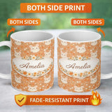 Personalized Custom Name Cute Bunny Floral Meadow Seamless Pattern Thoughtful Gift Idea 11oz Ceramic Coffee Tea Mug White Large Handle