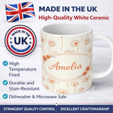 Personalized Custom Name Minimal Line Art Floral Pattern Terracotta Design Cute Unique Gift 11oz Ceramic Coffee Tea Mug White Large Handle