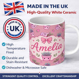 Personalized Custom Name Cute Pink Plant Pots Leaves Strawberry Seamless Pattern Rose Lovely 11oz Ceramic Coffee Tea Mug White Large Handle