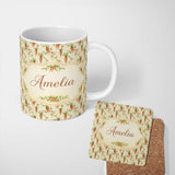 Personalized Custom Name Vintage Carrot Farm Botanical Cream Background Seamless Pattern 11oz Ceramic Coffee Tea Mug White Large Handle