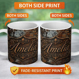 Personalized Custom Name Speckled Rust Texture Dark Industrial Surface Seamless Pattern 11oz Ceramic Coffee Tea Mug White Large Handle