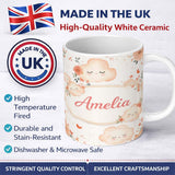 Personalized Custom Name Peach Cloud and Floral Dreamy Pattern Beautiful Coffee Cup Lovely 11oz Ceramic Coffee Tea Mug White Large Handle