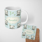 Personalized Custom Name Cute Panda Bamboo Cartoon Animal Pattern Stylish Everyday Mug Lovely 11oz Ceramic Coffee Tea Mug White Large Handle