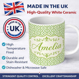 Personalized Custom Name Dark Green Abstract Oil Paint Swirl Seamless Pattern Lovely 11oz Ceramic Coffee Tea Mug White Large Handle