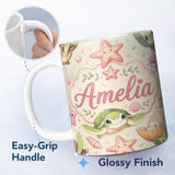 Personalized Custom Name Cute Sea Turtle Starfish Shell Kawaii Ocean Seamless Pattern Beige 11oz Ceramic Coffee Tea Mug White Large Handle