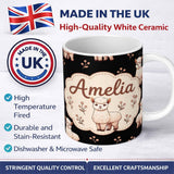 Personalized Custom Name Cute Alpaca Llama Farm Animals Floral Seamless Pattern Black Lovely 11oz Ceramic Coffee Tea Mug White Large Handle
