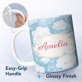 Personalized Custom Name Soft Smiling Cloud Blue Sky Baby Pattern Stylish Everyday Mug Lovely 11oz Ceramic Coffee Tea Mug White Large Handle