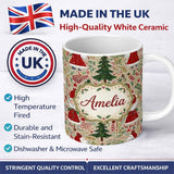 Personalized Custom Name Cute Christmas Gnome Santa Tree Holiday Festive Seamless Pattern 11oz Ceramic Coffee Tea Mug White Large Handle