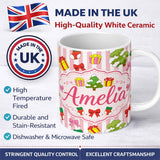 Personalized Custom Name Cute Christmas Gifts Stockings Tree Stripe Background Seamless 11oz Ceramic Coffee Tea Mug White Large Handle