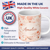 Personalized Custom Name Coral Floral Hot Air Balloon Nursery Pattern Seamless Watercolour 11oz Ceramic Coffee Tea Mug White Large Handle