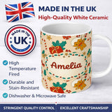 Personalized Custom Name Cute Gingerbread Candy Cane Gift Seamless Pattern Design Sweet 11oz Ceramic Coffee Tea Mug White Large Handle