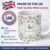 Personalized Custom Name Watercolour Seal Pair with Soft Coral Splash Background Seamless 11oz Ceramic Coffee Tea Mug White Large Handle