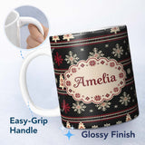 Personalized Custom Name Cute Nordic Snowflake Christmas Tree Pattern Winter Seamless Pattern 11oz Ceramic Coffee Tea Mug White Large Handle
