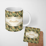 Personalized Custom Name Realistic Brown Rabbit Meadow Seamless Pattern Beautiful Coffee Cup 11oz Ceramic Coffee Tea Mug White Large Handle