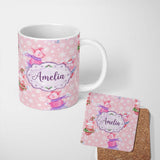 Personalized Custom Name Cute Winter Pig Ice Skating Snowflake Seamless Pattern Lovely 11oz Ceramic Coffee Tea Mug White Large Handle