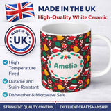 Personalized Custom Name Cute Christmas Bells Skates Candy Cane Seamless Pattern Winter 11oz Ceramic Coffee Tea Mug White Large Handle
