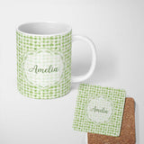 Personalized Custom Name Soft Blush and Beige Marble Swirl Abstract Seamless Pattern Lovely 11oz Ceramic Coffee Tea Mug White Large Handle