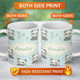 Personalized Custom Name Cute Panda Bamboo Cartoon Animal Pattern Stylish Everyday Mug Lovely 11oz Ceramic Coffee Tea Mug White Large Handle
