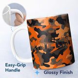 Personalized Custom Name Orange Black Urban Camouflage Bold Seamless Pattern Cute Unique Gift 11oz Ceramic Coffee Tea Mug White Large Handle