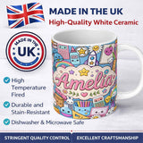 Personalized Custom Name Cute Kawaii School Supplies Science Art Cute Pattern Blue Background 11oz Ceramic Coffee Tea Mug White Large Handle