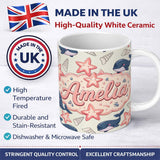 Personalized Custom Name Cute Kawaii Whale Starfish Seashell Ocean Animals Beige Background 11oz Ceramic Coffee Tea Mug White Large Handle