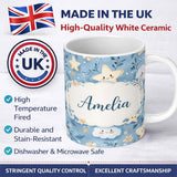 Personalized Custom Name Cute Star and Cloud Blue Sky Pattern Nursery Design Cute Unique Gift 11oz Ceramic Coffee Tea Mug White Large Handle