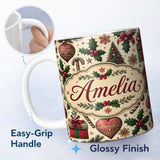 Personalized Custom Name Vintage Christmas Tree Candy Cane Gifts Holly Festive Holiday Design 11oz Ceramic Coffee Tea Mug White Large Handle